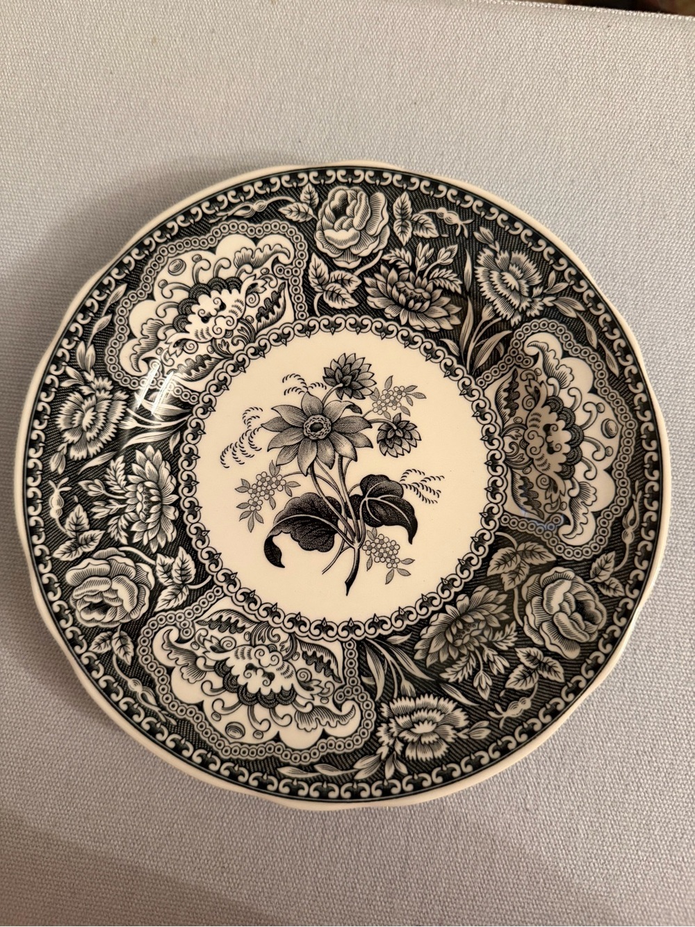 Black and White Spode  Floral Ceramic Plate England